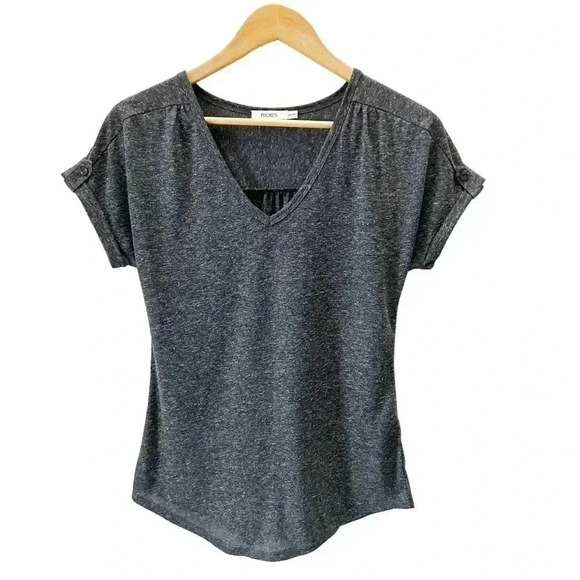 Ricki’s Linen Blend T-Shirt Loose Fit V Neck Short Sleeves Charcoal Grey Side XS - Picture 15 of 16